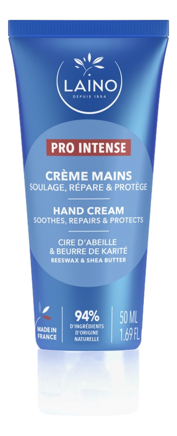 Laino Crème Mains Sèches à Abîmées 50 ml  Laino Crème Mains Sèches à Abîmées 50 ml est une crème qui apaise et nourrit la peau intensément. Le complexe phyto-actif de cire d'abeille et de beurre de karité assure une hydratation continue des couches supéri